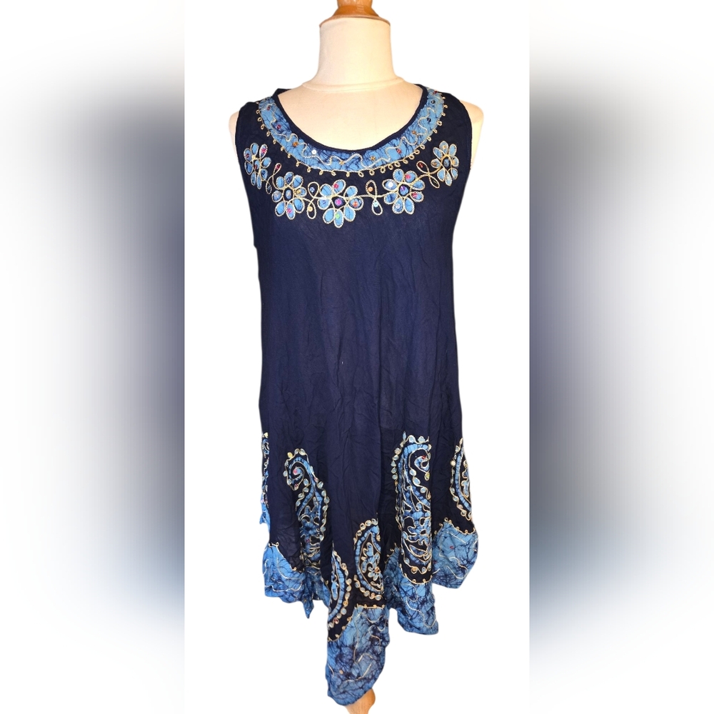 Cloepatra NWT Navy Blue Sleeveless Dress with Floral Embroidery